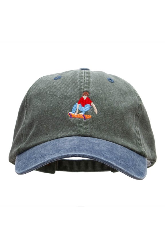 The Skater Dude Embroidered Pigment Dyed Wash Caps - Olive Navy OSFM