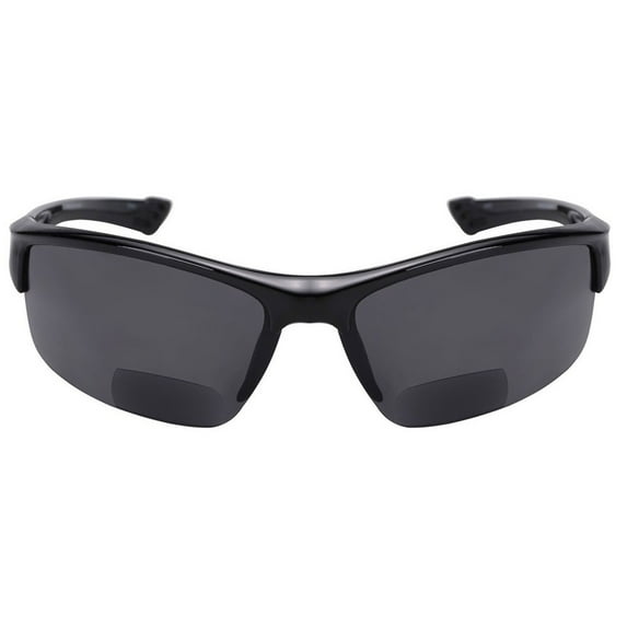 "The Skillful" Lightweight Sport Wrap Polarized Bifocal Sunglasses - Black - 2.50