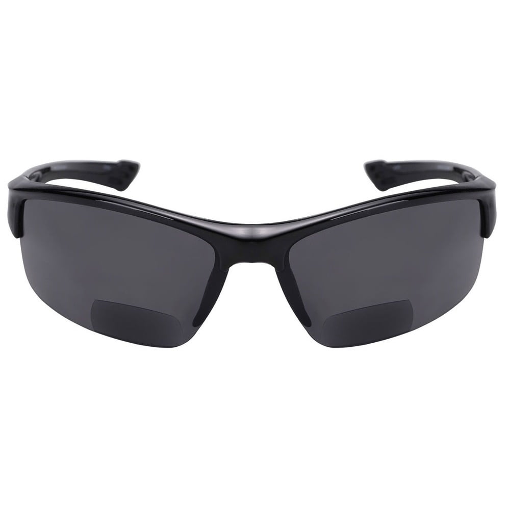 "The Skillful" Lightweight Sport Wrap Polarized Bifocal Sunglasses - Black - 3.00