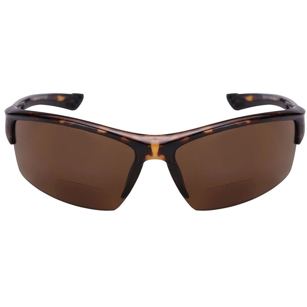 "The Skillful" Lightweight Sport Wrap Polarized Bifocal Sunglasses - Tortoise - 2.50
