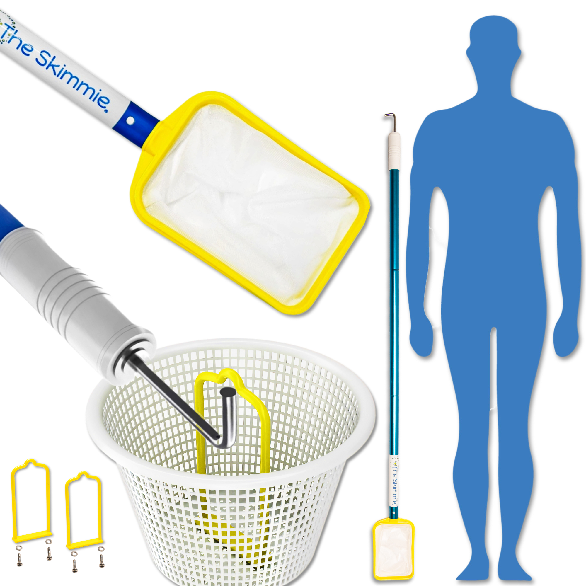 The Skimmie Pool Skimmer NET with Pole and Hook for Pool Skimmers