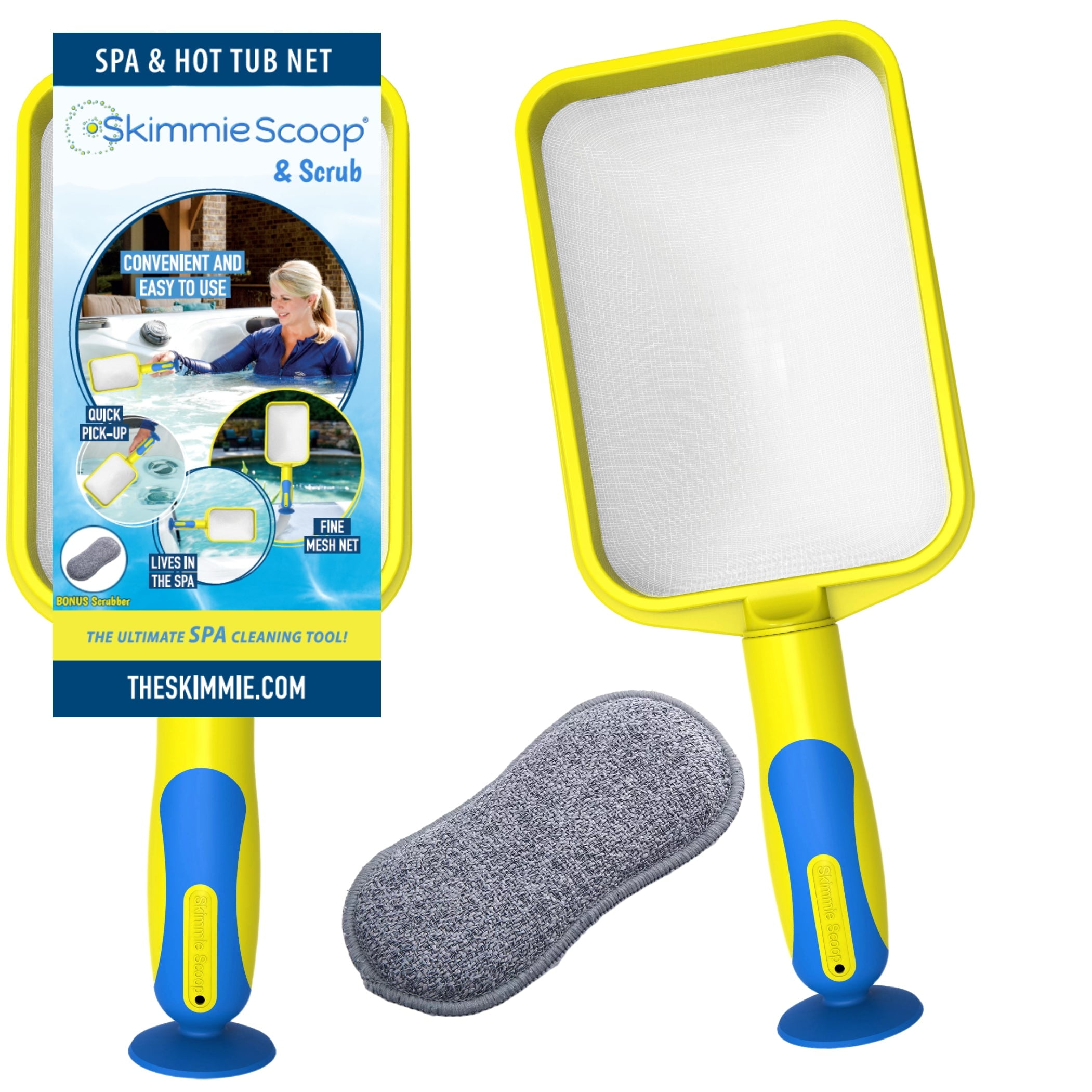 The Skimmie Scoop - Durable Fine Mesh Pool Net, Compact Spa & Hot Tub Skimmer (Yellow)