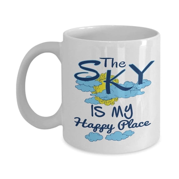 The Sky Is My Happy Place Coffee & Tea Gift Mug For A Pilot, Glider And People Who Love Skydiving & Paragliding
