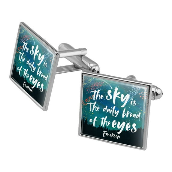 The Sky is the Daily Bread of the Eyes Emerson Quote Inspirational Square Cufflink Set - Silver or Gold