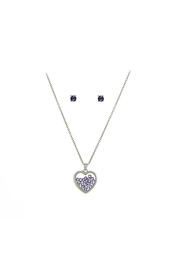 February Birthstone Purple Amethyst Heart Jewelry Set