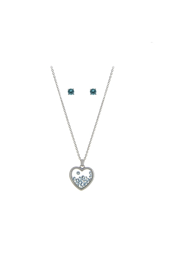 March Birthstone Blue Aquamarine Heart Jewelry Set