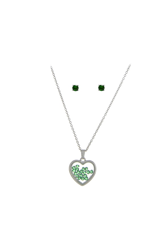 May Birthstone Emerald Green Heart Jewelry Set