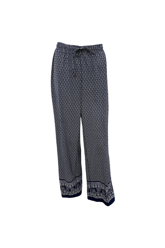 Women's Border Print Palazzo Pants in Blue - Large
