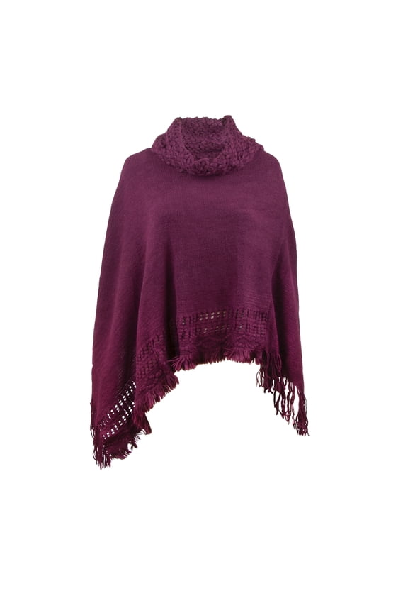 Women's Knitted Poncho in Burgundy, One Size