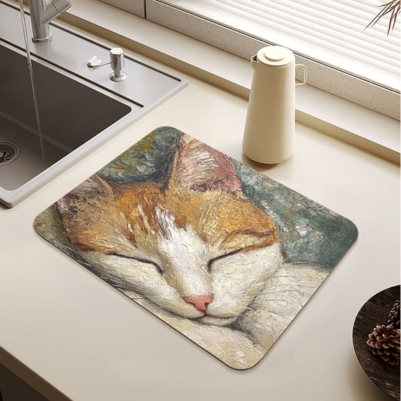 The Sleeping Orange Cat Drying Mat Diatomaceous Earth Super Absorbent Non-slip Rubber Sole Heat Resistant 230 Degrees Fahrenheit 15.711.8in