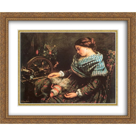 The Sleeping Spinner 2x Matted 34x28 Large Gold Ornate Framed Art Print by Courbet, Gustave