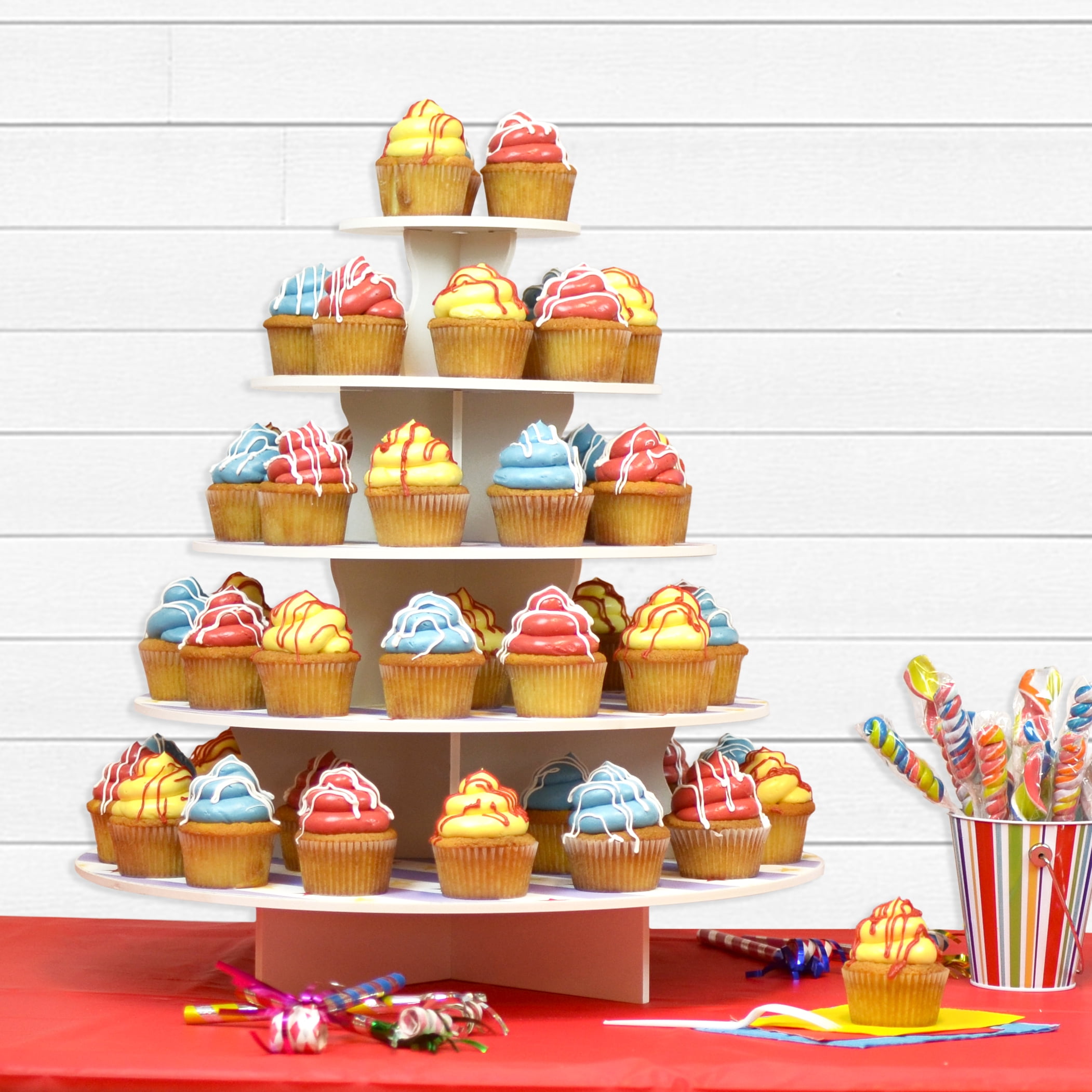 The Smart Baker - Adjustable, Reusable 5 Tier Round Cupcake & Dessert Tower Display Stand, White - Holds up to 90+ Cupcakes | Weddings, Parties, The Smart Baker - Adjustable, Reusable 5 Tier Round Cupcake & Dessert Tower Display Stand, White - Holds up to 90+ Cupcakes | Weddings, Parties,