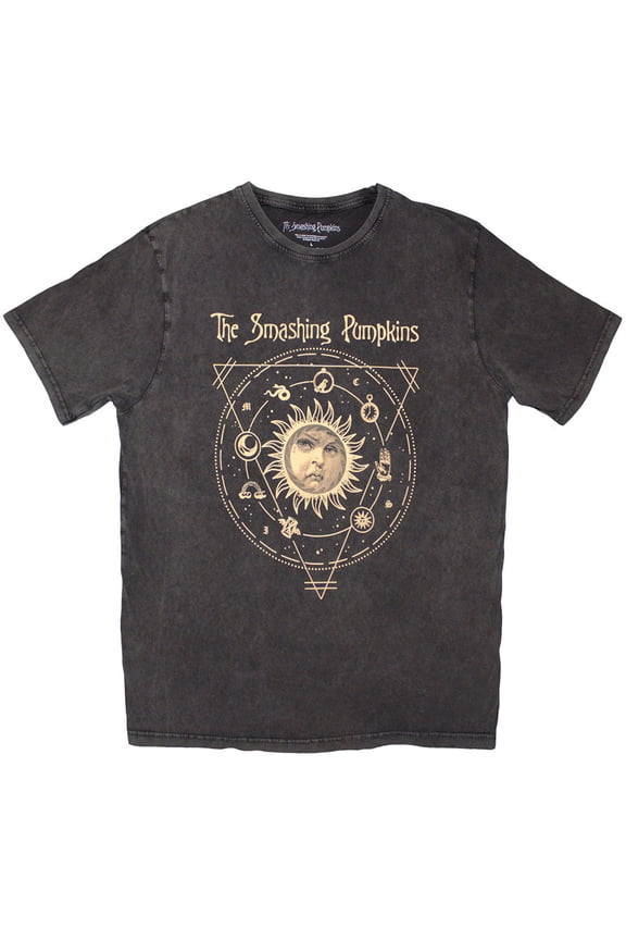 The Smashing Pumpkins Unisex Stone Wash T-Shirt Celestial Sun (Charcoal Grey) (Medium)