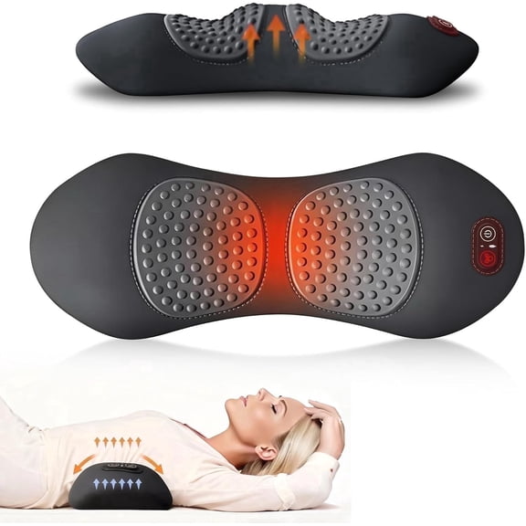 Triple Fusion Back Massager with heat, vibration, and traction relieves lower back pain and provides spinal support.