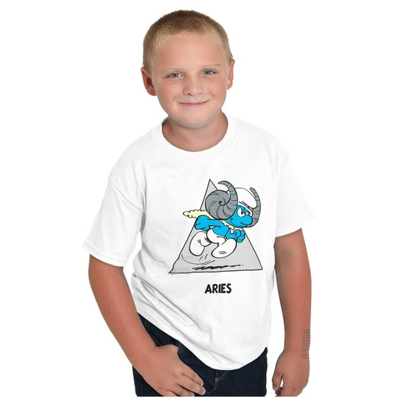 The Smurfs Aries Ram Zodiac Sign Crewneck T Shirts Boy Girl Teen Brisco Brands S