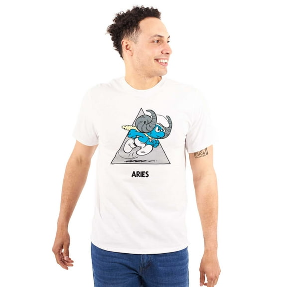 The Smurfs Aries Ram Zodiac Sign Men's Graphic T Shirt Tees Brisco Brands 3X