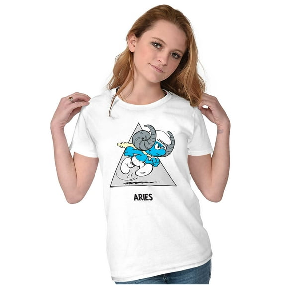 The Smurfs Aries Ram Zodiac Sign Women's T Shirt Ladies Tee Brisco Brands X