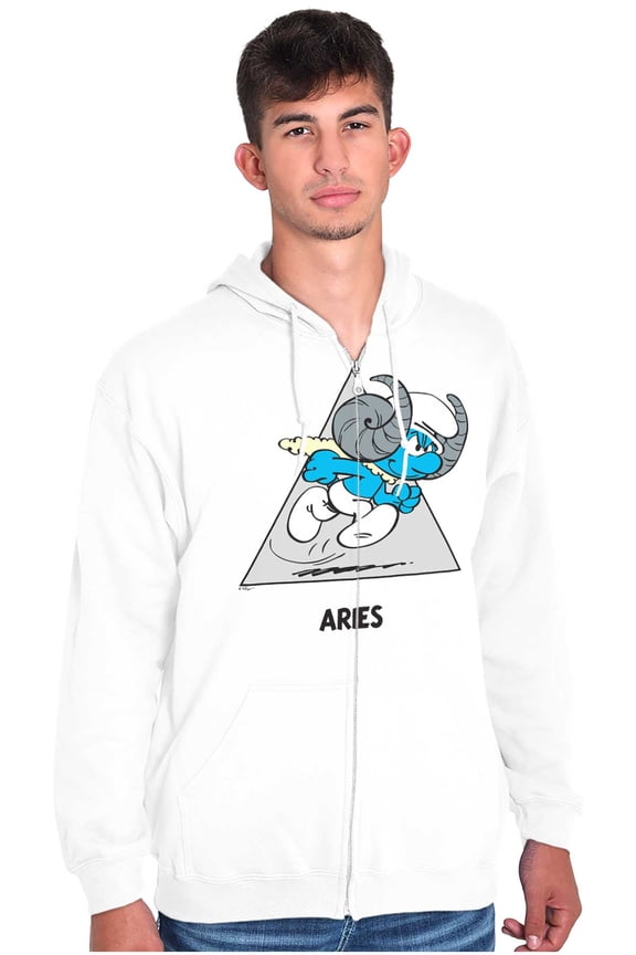 The Smurfs Aries Ram Zodiac Sign Zip Up Hoodie Men's Women's Brisco Brands S