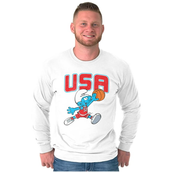 The Smurfs Basketball Player Team USA Men's Long Sleeve Tee T Shirt Brisco Brands S