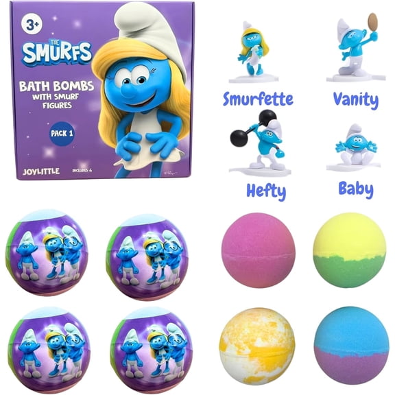 The Smurfs Bath Bombs with Action Figures-Smurfette, Baby Smurf, Hefty Smurf, and Vanity Smurf