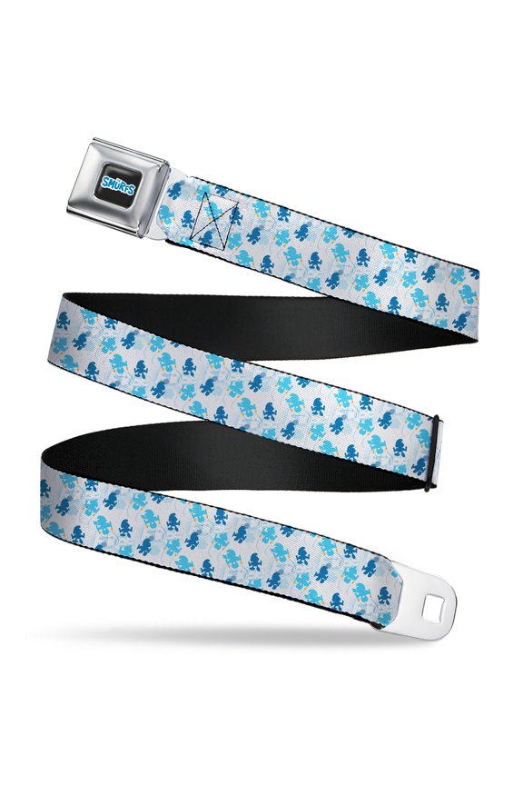 The Smurfs Belt, Seatbelt Buckle Belt, The Smurfs Blast Off Free Silhouette Pose White Blues, 34 to 52 Inches