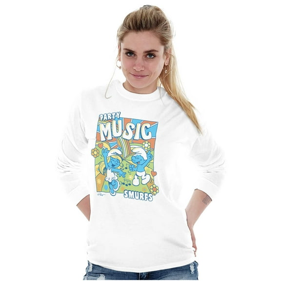 The Smurfs Cartoon Party Music Women's Long Sleeve T Shirt Brisco Brands S