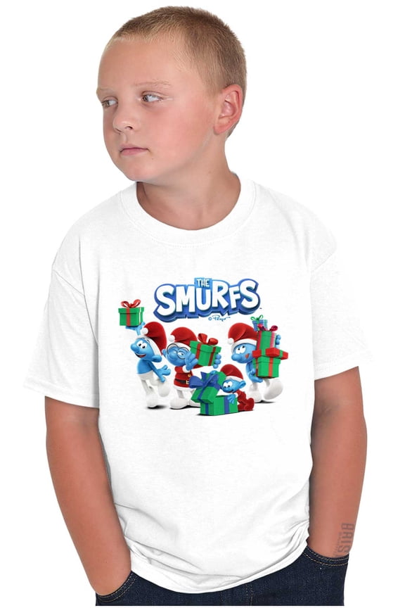 The Smurfs Christmas Holiday Presents Crewneck T Shirts Boy Girl Teen Brisco Brands X