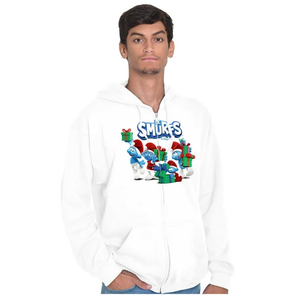 The Smurfs Christmas Holiday Presents Zip Up Hoodie Men's Women's Brisco Brands S