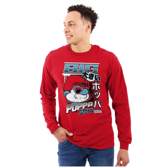 The Smurfs Cool Kanji Big Poppa Men's Long Sleeve Tee T Shirt Brisco Brands S