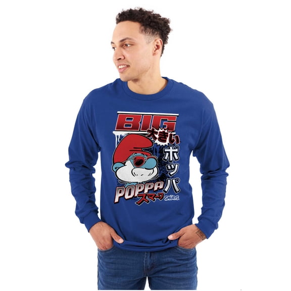 The Smurfs Cool Kanji Big Poppa Men's Long Sleeve Tee T Shirt Brisco Brands X