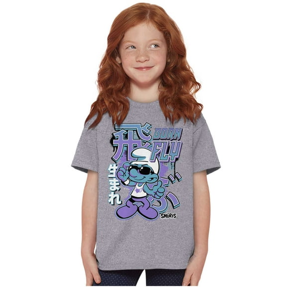The Smurfs Cool Kanji Born Fly Crewneck T Shirts Boy Girl Teen Brisco Brands L