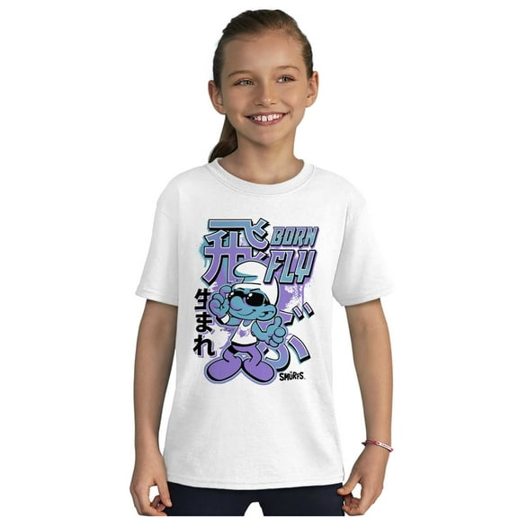The Smurfs Cool Kanji Born Fly Crewneck T Shirts Boy Girl Teen Brisco Brands S