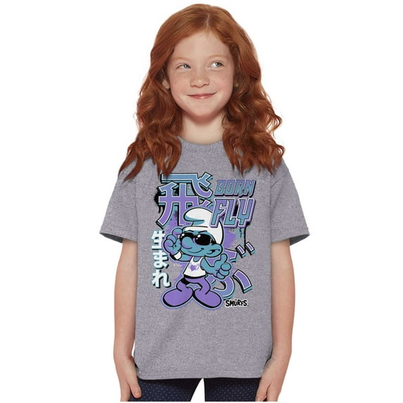 The Smurfs Cool Kanji Born Fly Crewneck T Shirts Boy Girl Teen Brisco Brands S