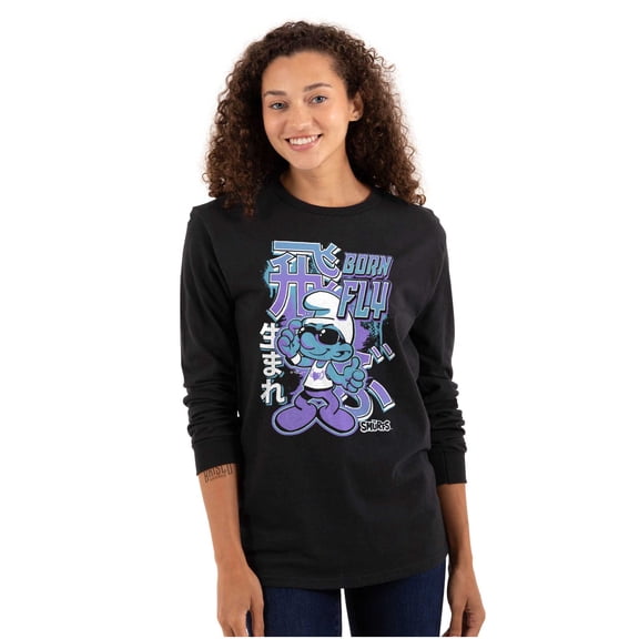 The Smurfs Cool Kanji Born Fly Long Sleeve TShirt Men Women Brisco Brands M