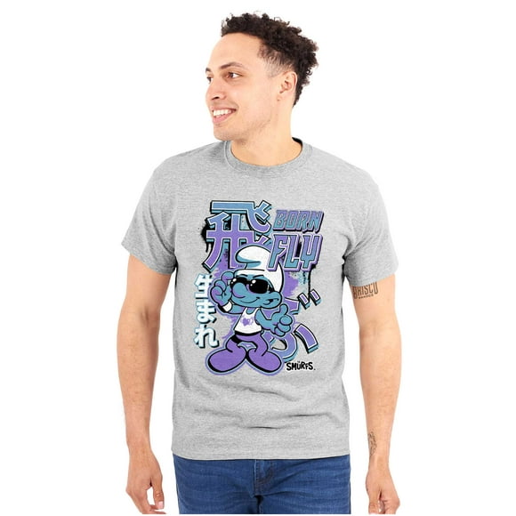 The Smurfs Cool Kanji Born Fly Unisex Plus Size Graphic Tee Brisco Brands 4X