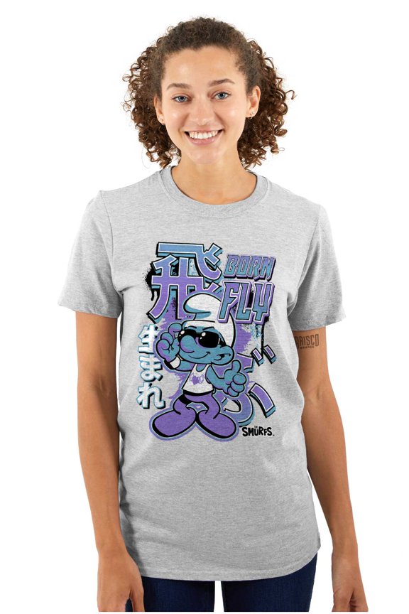 The Smurfs Cool Kanji Born Fly Men's Graphic T Shirt Tees Brisco Brands L
