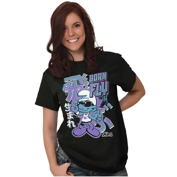 The Smurfs Cool Kanji Born Fly Men's Graphic T Shirt Tees Brisco Brands M