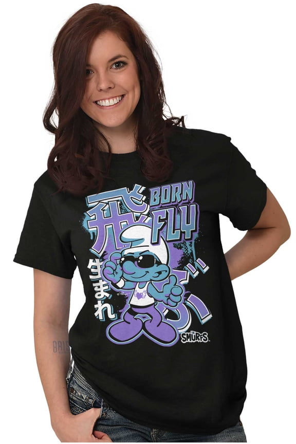 The Smurfs Cool Kanji Born Fly Men's Graphic T Shirt Tees Brisco Brands M