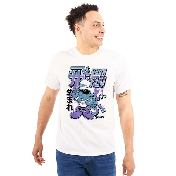 The Smurfs Cool Kanji Born Fly Unisex Plus Size Graphic Tee Brisco Brands 3X