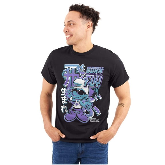 The Smurfs Cool Kanji Born Fly Unisex Plus Size Graphic Tee Brisco Brands 3X