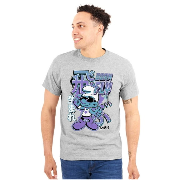 The Smurfs Cool Kanji Born Fly Unisex Plus Size Graphic Tee Brisco Brands 3X