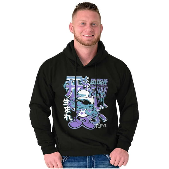 The Smurfs Cool Kanji Born Fly Unisex Plus Size Hoodie Brisco Brands 5X