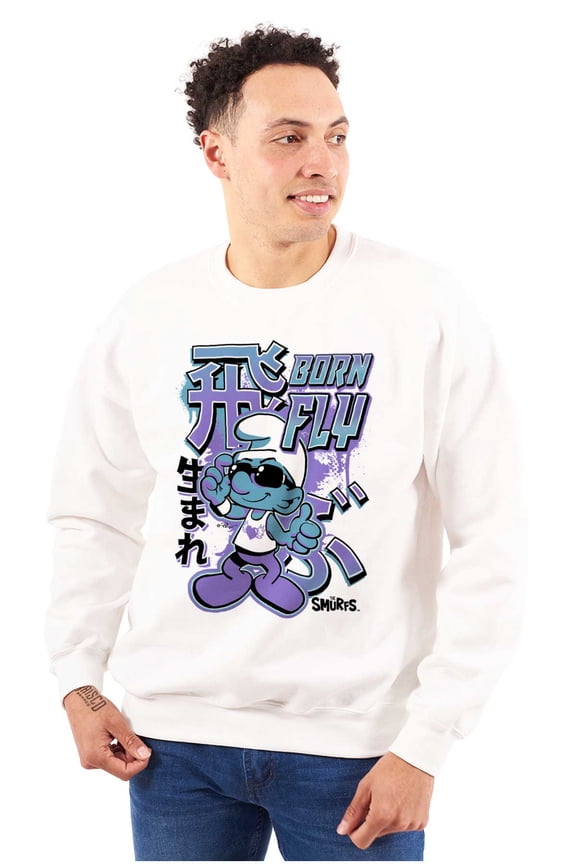 The Smurfs Cool Kanji Born Fly Unisex Plus Size Sweatshirt Brisco Brands 2X