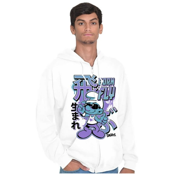 The Smurfs Cool Kanji Born Fly Unisex Plus Size Zip Hoodie Brisco Brands 2X