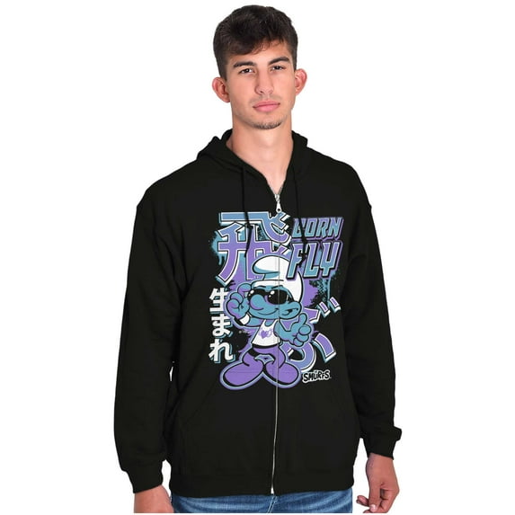 The Smurfs Cool Kanji Born Fly Unisex Plus Size Zip Hoodie Brisco Brands 4X