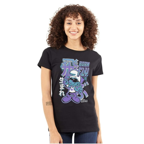 The Smurfs Cool Kanji Born Fly Women's T Shirt Ladies Tee Brisco Brands S
