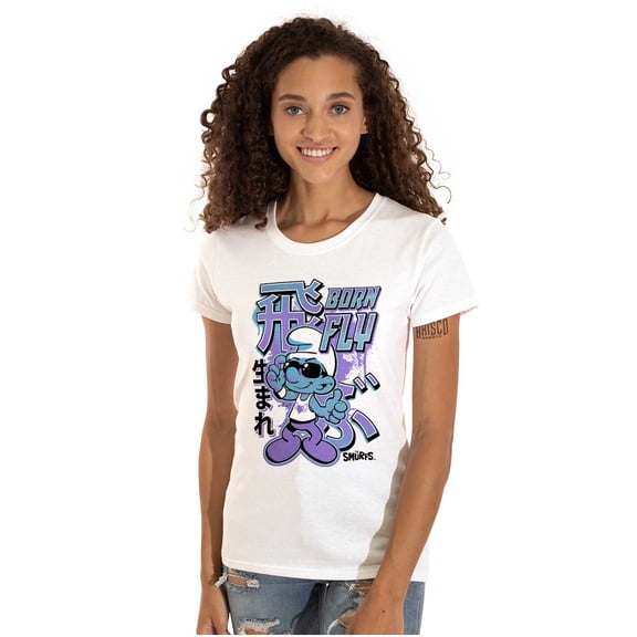 The Smurfs Cool Kanji Born Fly Women's T Shirt Ladies Tee Brisco Brands X