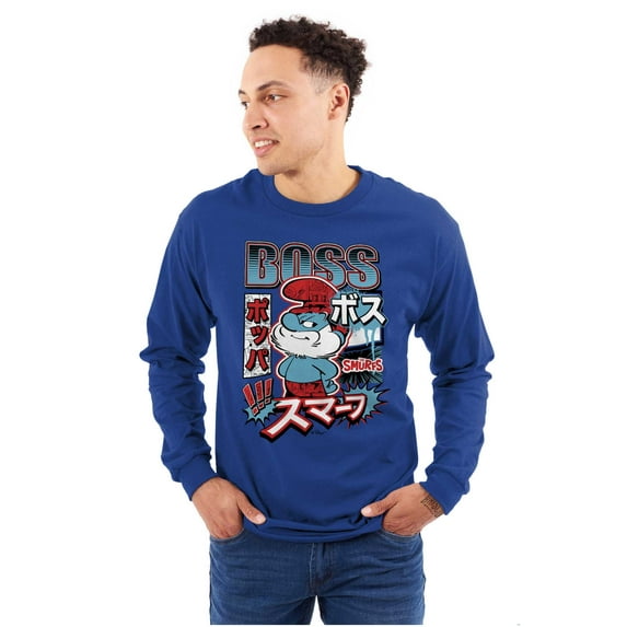 The Smurfs Cool Kanji Boss Papa Men's Long Sleeve Tee T Shirt Brisco Brands L