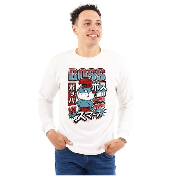 The Smurfs Cool Kanji Boss Papa Men's Long Sleeve Tee T Shirt Brisco Brands S