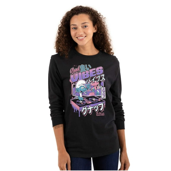 The Smurfs Cool Kanji DJ Comic Panels Long Sleeve TShirt Men Women Brisco Brands S